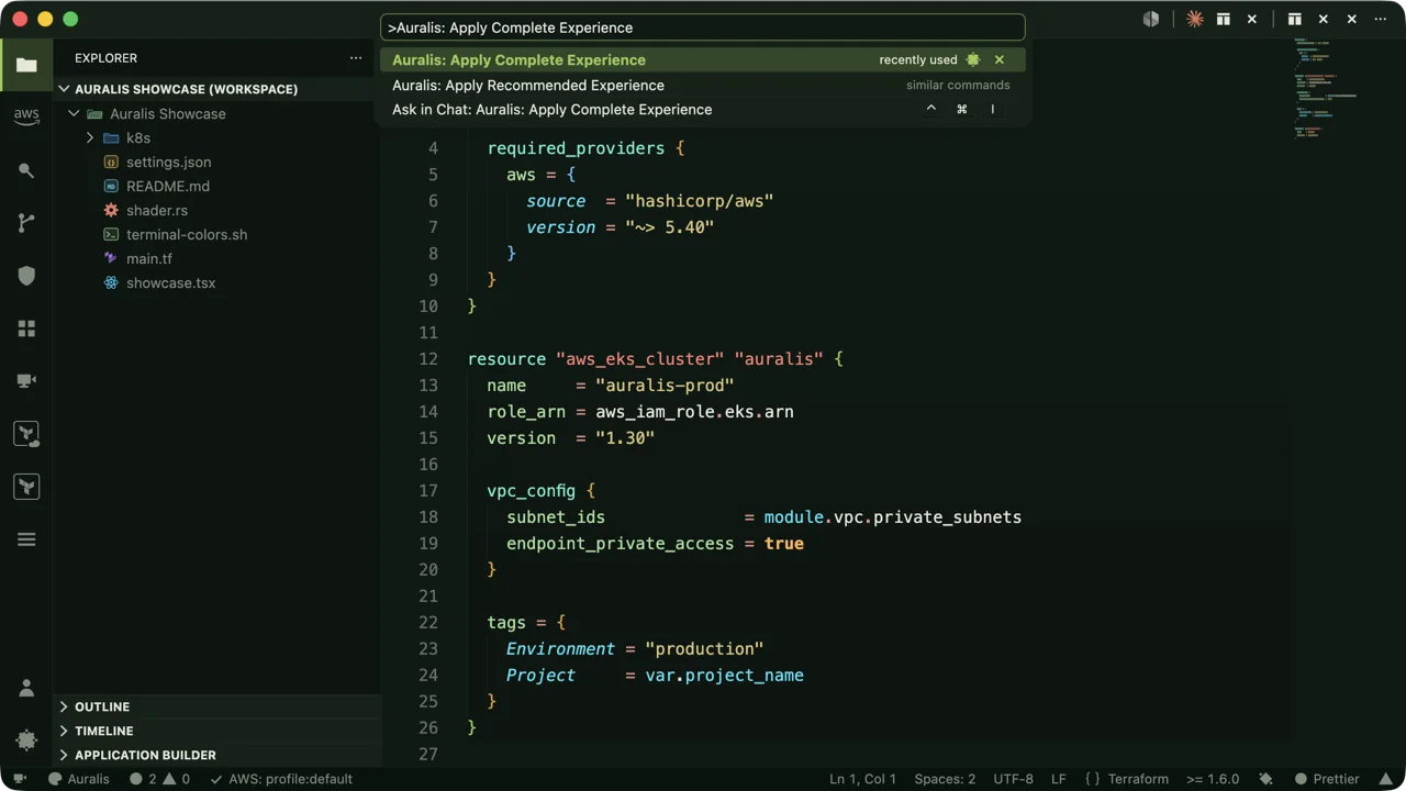 Auralis Complete Experience command in VS Code